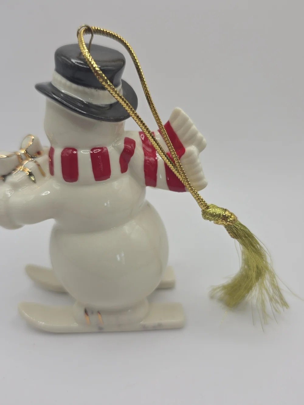 Lenox White Snowman Ornament with Black Hat, Red Scarf and Gold Trim